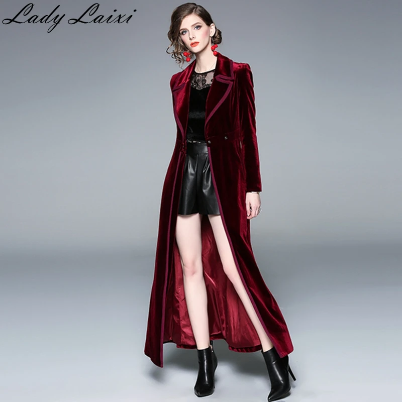 

2019 Autumn Winter High Quality Fashion Designer Runway Luxury Women's Long Sleeve Velvet Coat Warm X-Long Trench Coat Outwear