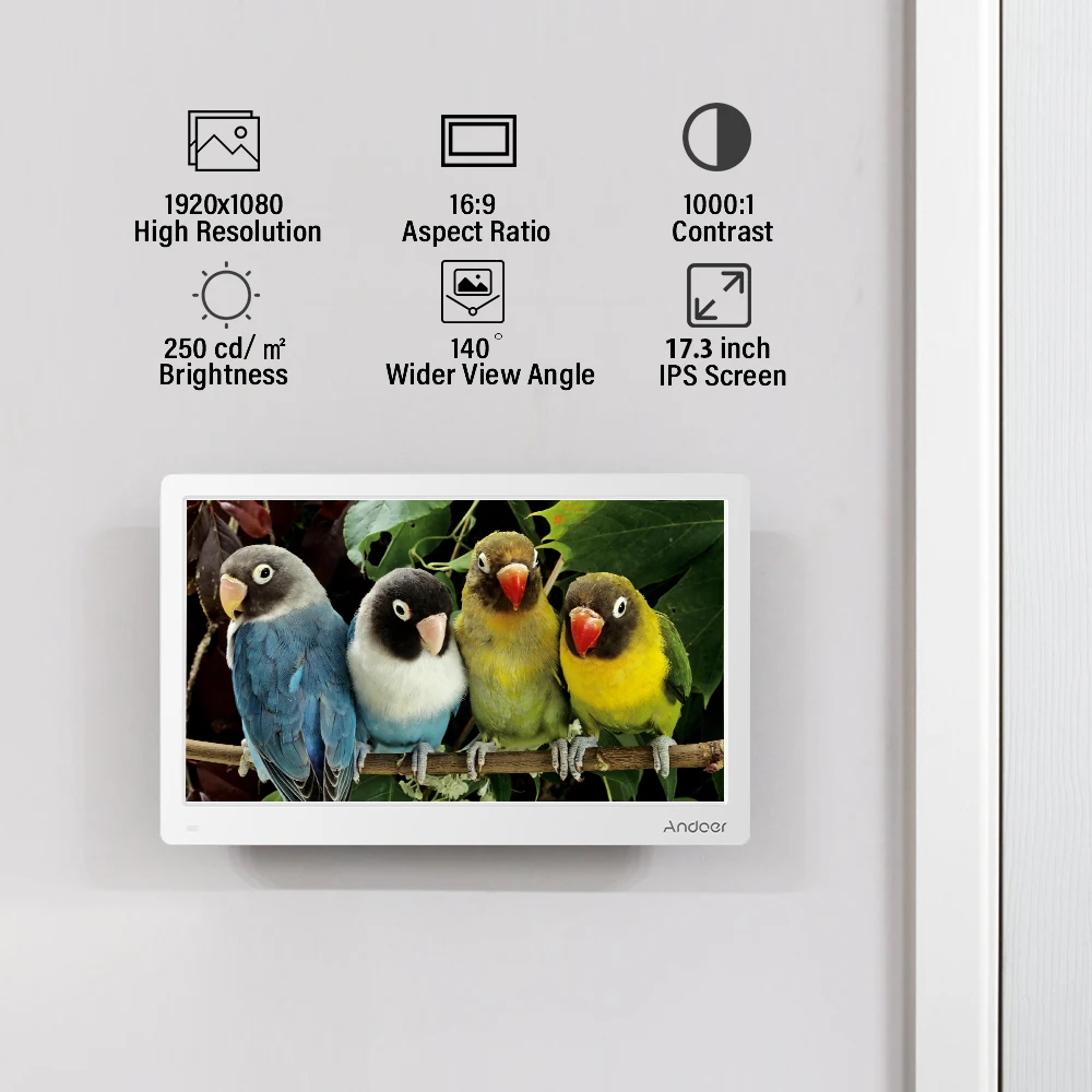 Andoer 17,3 дюймов цифровая фоторамка FHD 1920*1080 ips экран пульт дистанционного управления с картой 8 гб поддержка календаря/часов/фотографий