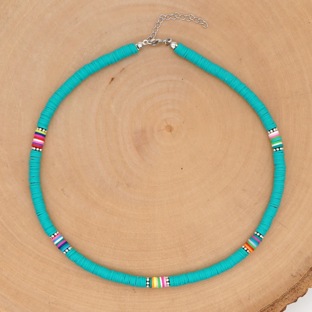 Adjustable Colorful Vinyl Heishi Disc Necklace, Stacking Necklace