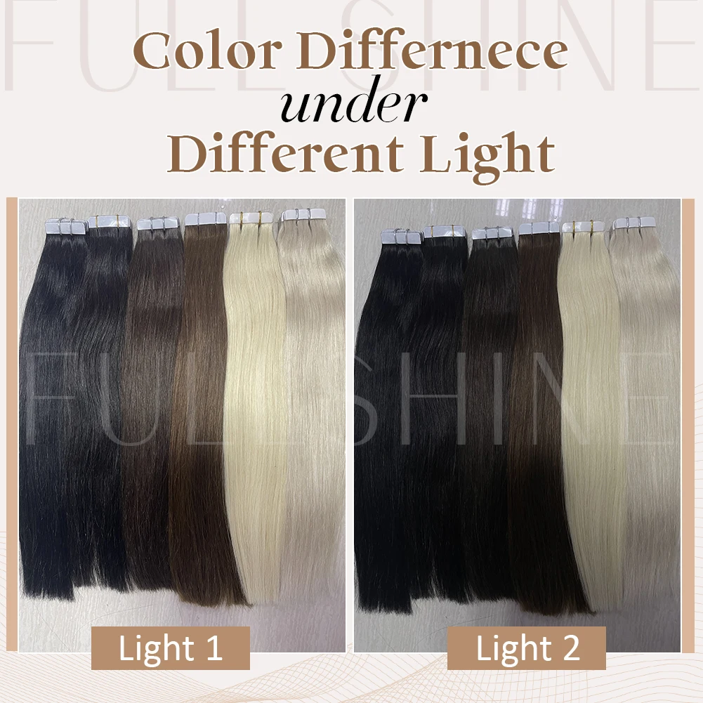 Full Shine Tape In Human Hair Extensions Blonde 100% Real Remy Human Hair Skin Weft Adhesive Glue On For Salon High Quality