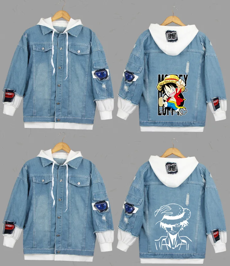 AnimeONE/толстовки с капюшоном с изображением обезьяны D Luffy, толстовки для косплея, костюмы Roronoa Zoro, куртки, Повседневная джинсовая куртка с героями мультфильмов