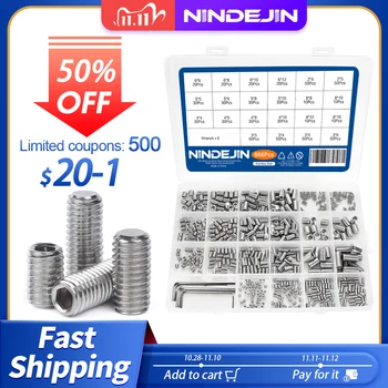 

666pcs Hex hexagon socket set screw flat point stainless steel grub screw assortment kit M2 M3 M4 M5 M6 M8 headless set screw