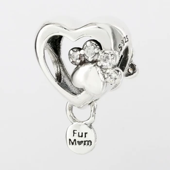 

Free Shipping Authentic 925 Sterling Silver Sparkling Paw Print Heart Charm Fit Original Pandora Bracelet For Women DIY Jewelry