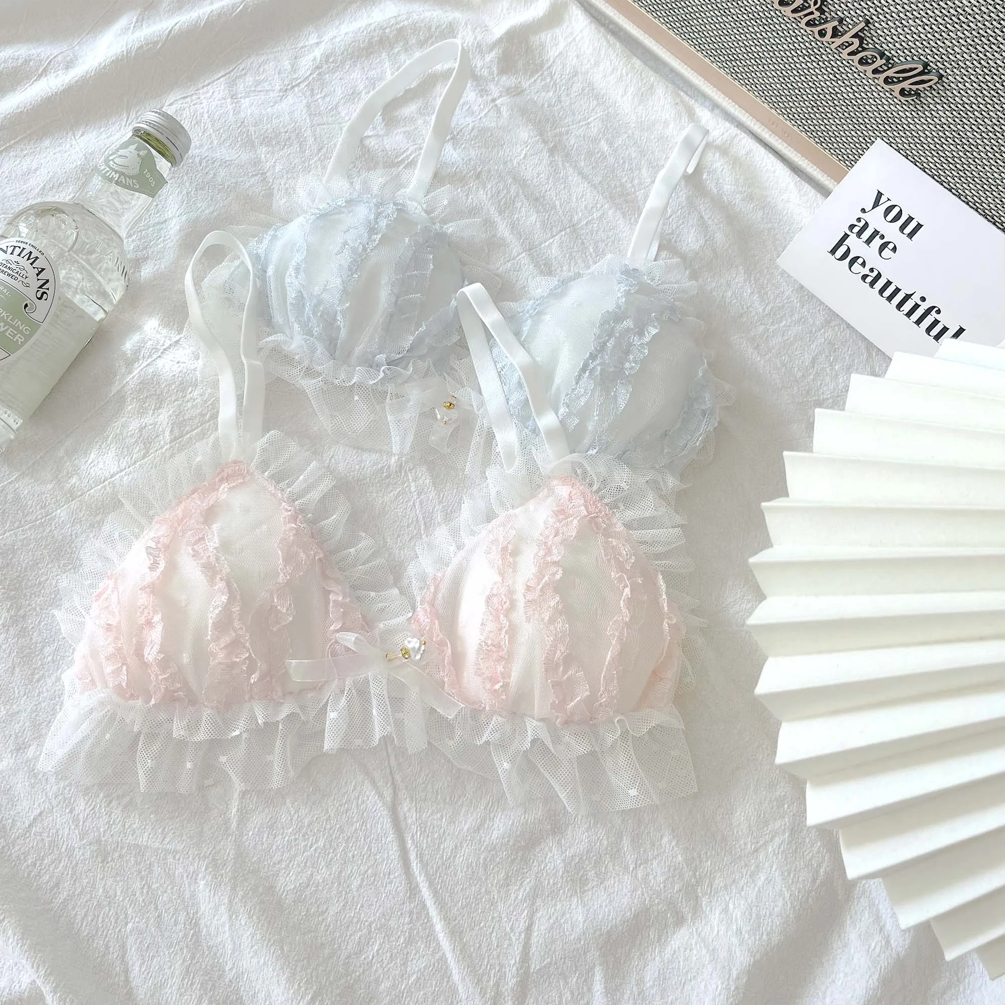 

Japanese girl white gather bra with panties set fairy qi underwear full cup lace sexy bralette pure desire lingerie suit