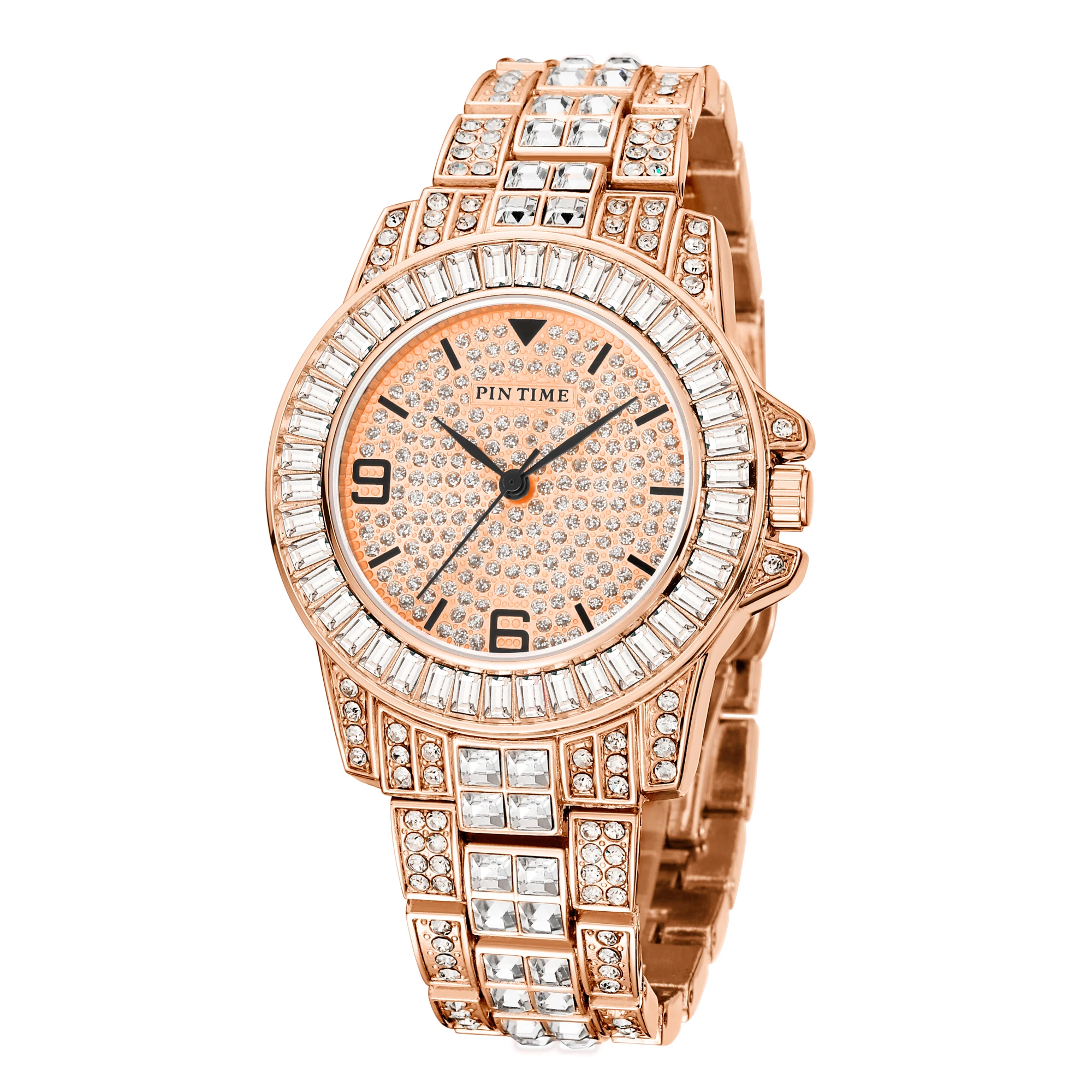 New Style Men Women Luxury Diamond Rose Gold Watch Iced Out Baguette Shinning Quartz Wristwatch Casual Dress Party Clock Montre magician clock prop writable paper clock easy to clean funny tricks gimmicks casual tricks accessories for street party