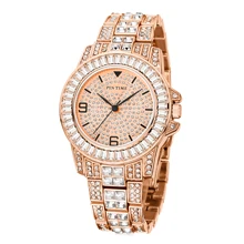 

New Style Men Women Luxury Diamond Rose Gold Watch Iced Out Baguette Shinning Quartz Wristwatch Casual Dress Party Clock Montre