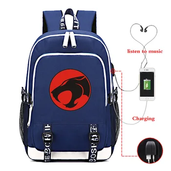 

2019 New Fashion USB Charging Earplug Hole Thundercats Printed Backpack Outdoor Travel Bag for Teens Boys Girls