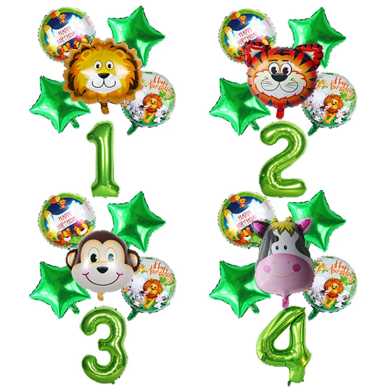 Jungle Number Foil Balloon Helium Sets Wild One Birthday Party Decor Green Safari Zoo Theme Baby Shower Home | Дом и сад
