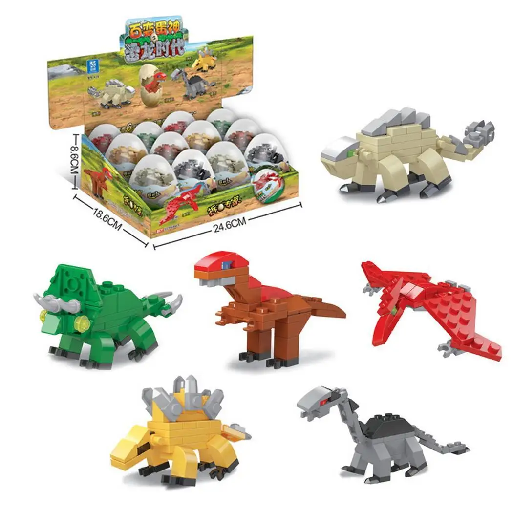 Мультяшные маленькие частицы собранные блоки брошенные яйца 6 в 1 динозавр