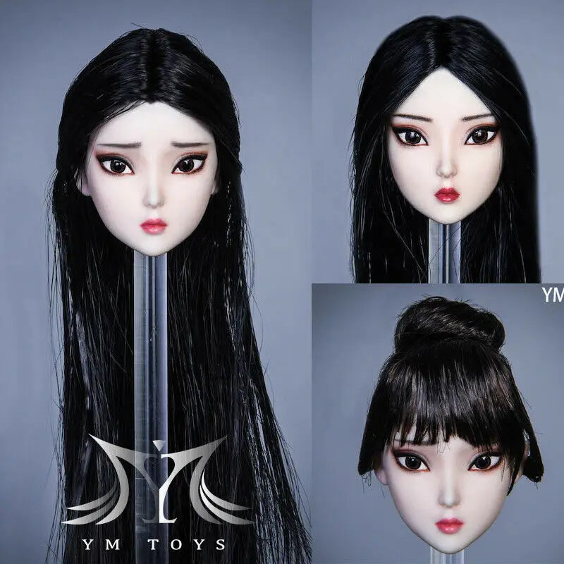 YMTOYS 1/6 Asia Beauty Head Sculpt Carving Model Single Braid fit 12" Figure Toy 