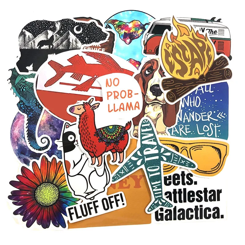 17Pcs/pack Fashion Brand Logo Travel Stickers For Refrigerator Motorcycle Skateboard Laptop Luggage Instagram Cartoon Stickers