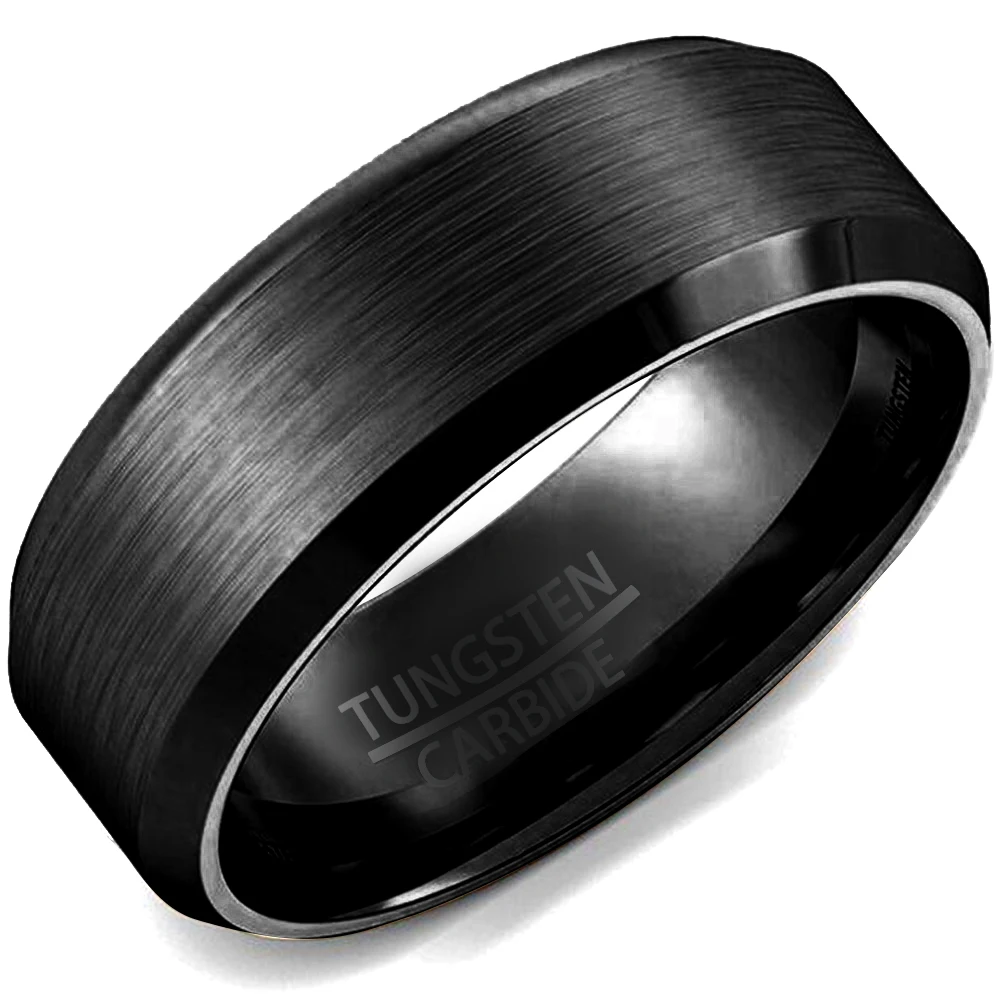 Men 8MM Black Tungsten Carbide Ring Brushed Wedding Engagement Anniversary Cocktail Graduation Father Husband | Украшения и