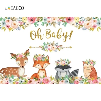 

Laeacco Newborn Photocall Forest Deer Fox Wolf Bear Flowers Photography Backdrops Photo Backgrounds Baby Birthday Photozone Prop