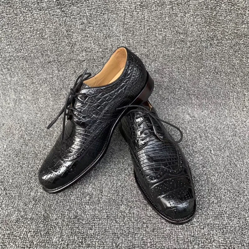 Британский стиль, настоящая крокодиловая кожа, подошва Goodyear, одежда бизнесмена, обувь из натуральной кожи аллигатора, мужская обувь на шнуровке