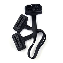 Dual Female Y Splitter Elbow 16Pin OBD 2 Extender ODB OBD2 Cable 16 Pin Male To Female Flat Noodle OBD II Extension Connector