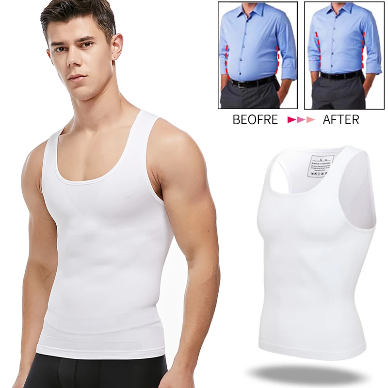 Mens Slimming Body Shaper Chest Compression Shirts Tummy Control
