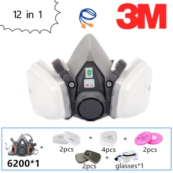 

12 in 1 3M Half Facepiece Mask 6200 Dust Mask Industry Protection with Filter Adapter 603 Electrostatic Filter 5n11