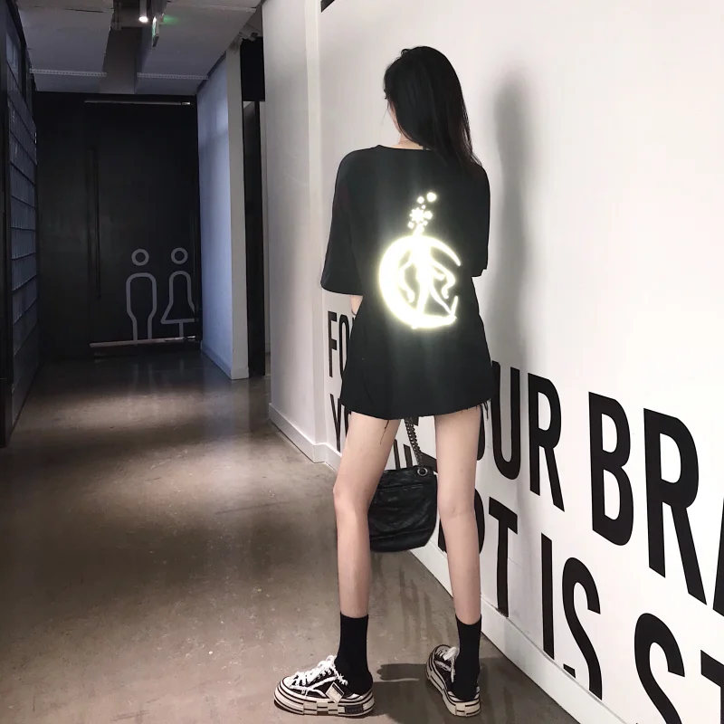 

Sailor Moon Reflective T-Shirt Cotton Short Sleeve Female 2019 New Europe and America Loose Water Ice Moonlight On Clothes Ins T