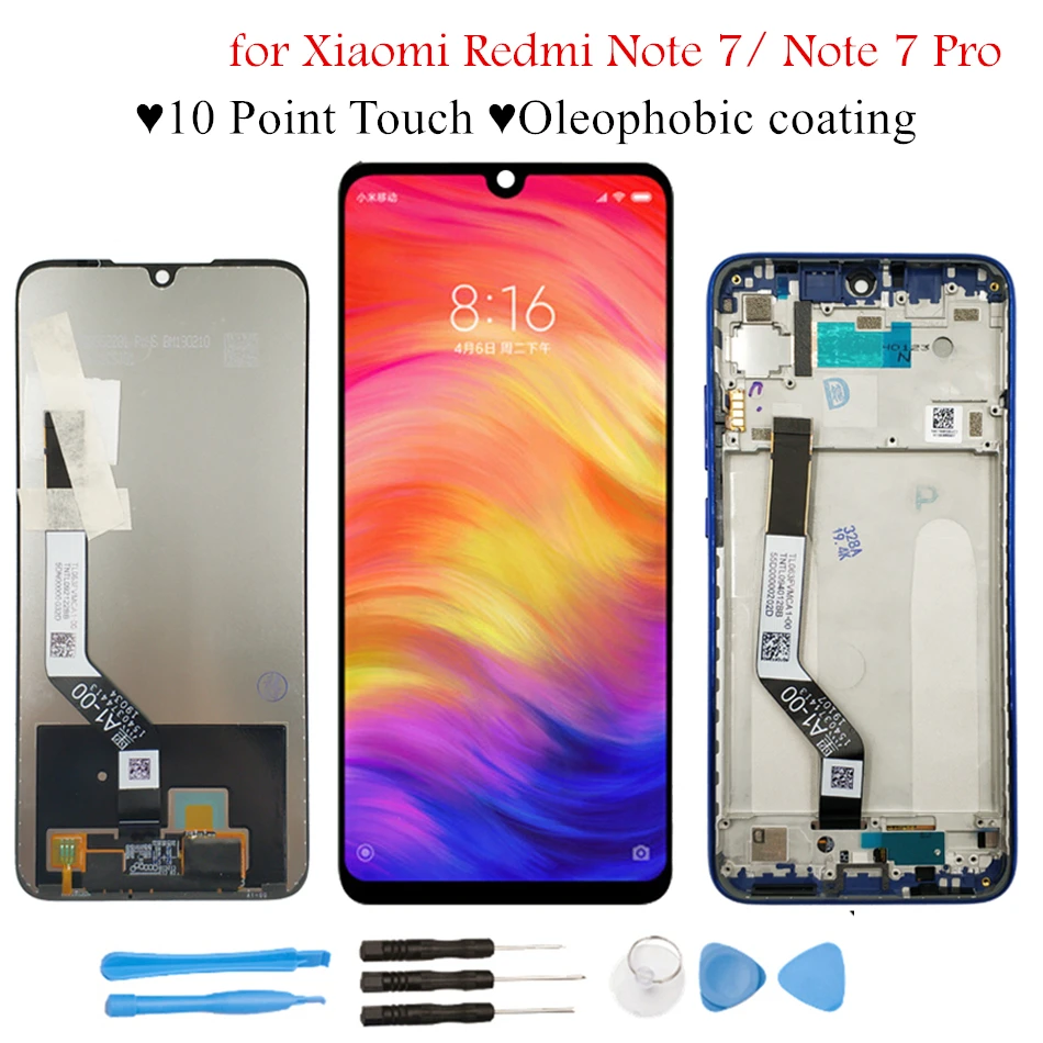 6," для Xiaomi Redmi Note 7 Pro ЖК-дисплей с рамкой, кодирующий преобразователь сенсорного экрана в сборе, запасные части для ЖК-сенсорного экрана