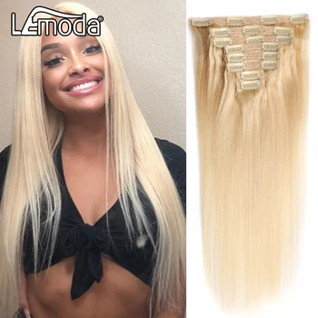 

613 Blonde Straight Human Hair Clip In Extensions Lemoda Ombre Brazilian Straight Hair Clips 8 Pcs/Set 120G Free Shipping