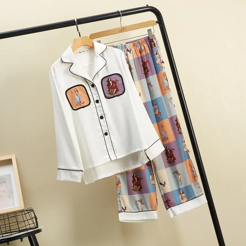 

QWEEK Summer Pajamas for Women Print Cute Sleepwear Silk Pyjamas Thin Home Clothes Korean Style Pj Set Kawaii Pijama Mujer