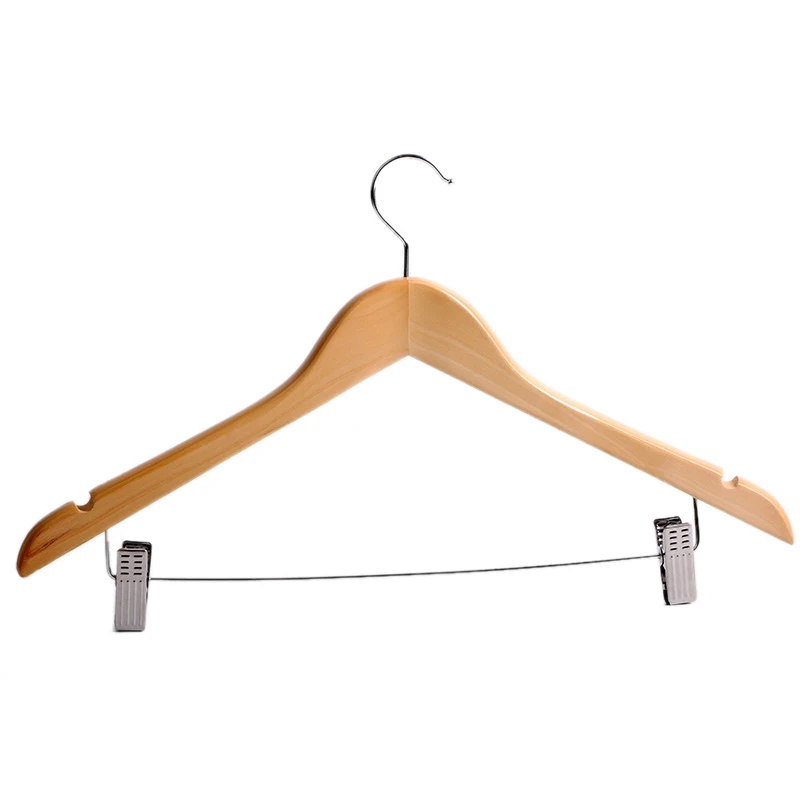 

10x Natural Wooden 45cm Wooden Clothes Coat Garment Hangers with Trouser Skirt Clips