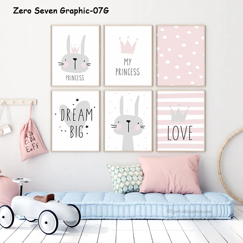 Lovely Nordic Love Crown Rabbit A4 A3 Canvas Painting Art Print Poster Picture Wall Baby Room Children Bedroom Home Decoration Painting Calligraphy Aliexpress
