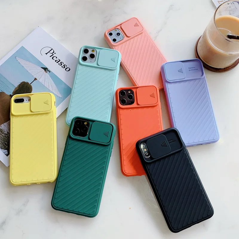 

Slide Camera Protection Phone case For Iphone 11 Pro Max Xr Xs Max 6s 8 7 Plus Soft Tpu Silicone Lens Back Full Cover case