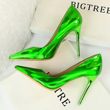 Женские пикантные туфли на высоком каблуке 10,5 см; Цвет зеленый, синий; дизайнерские туфли-лодочки для стриптиза; Свадебные Вечерние туфли на шпильке; большой размер 43
