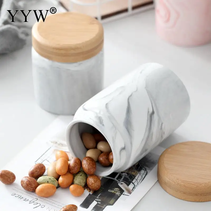 Kitchen Jars Storage Bottles Nordic Kitchen Sorting Food Storage Container Grains Nut Cans For Storage Marble Ceramic Sugar Bowl