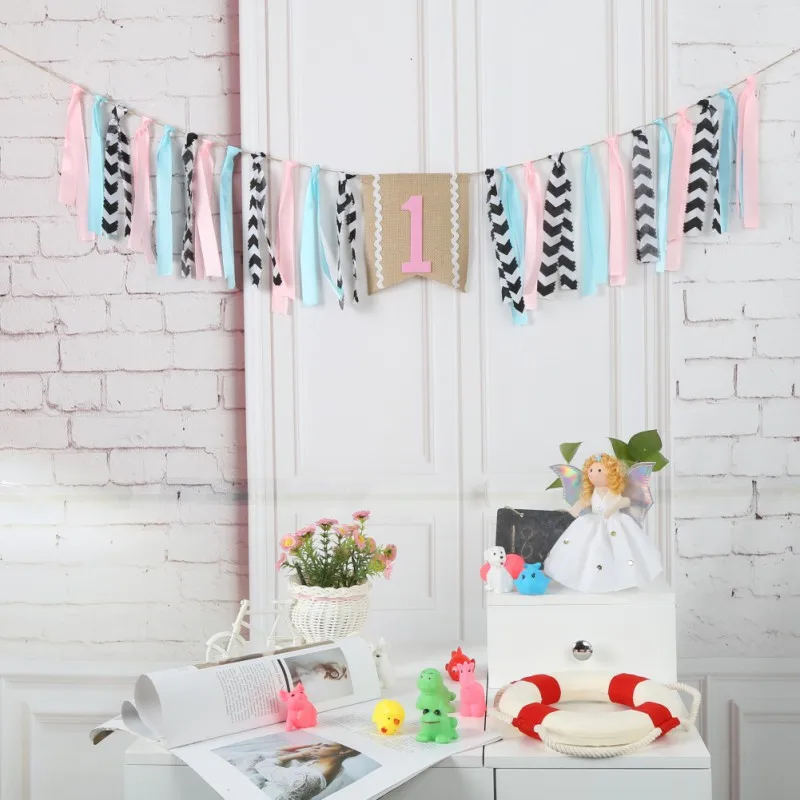 Для мальчиков и для девочек в розовом цвете, Baby Shower баннер 1st на день рождения с бубоном, 1 год для новорожденных Для вечеринки в честь рождения ребенка Декор голубое вечерние свадебные сувениры