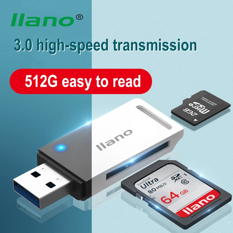 

LLANO Card Reader USB 3.0 2.0 to SD Micro SD TF Memory Card Adapter for laptop PC Accessories Multi High Speed Smart Card Reader