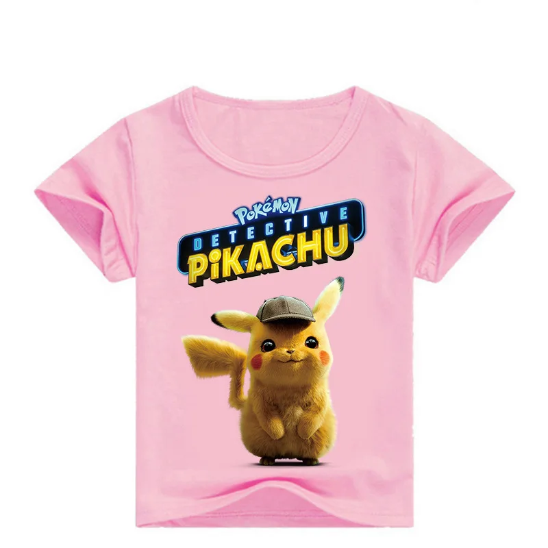 От 2 до 16 лет, Милая футболка «Покемон го» Детская летняя одежда Повседневная футболка с короткими рукавами для девочек футболки для мальчиков футболка с рисунком Пикачу - Цвет: Розовый
