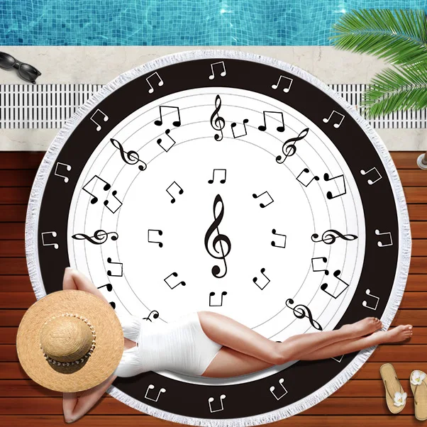 

Round Beach Towel Creative Music Notes Beach Towel Super Fiber Yoga Mat Logo Digital Printing