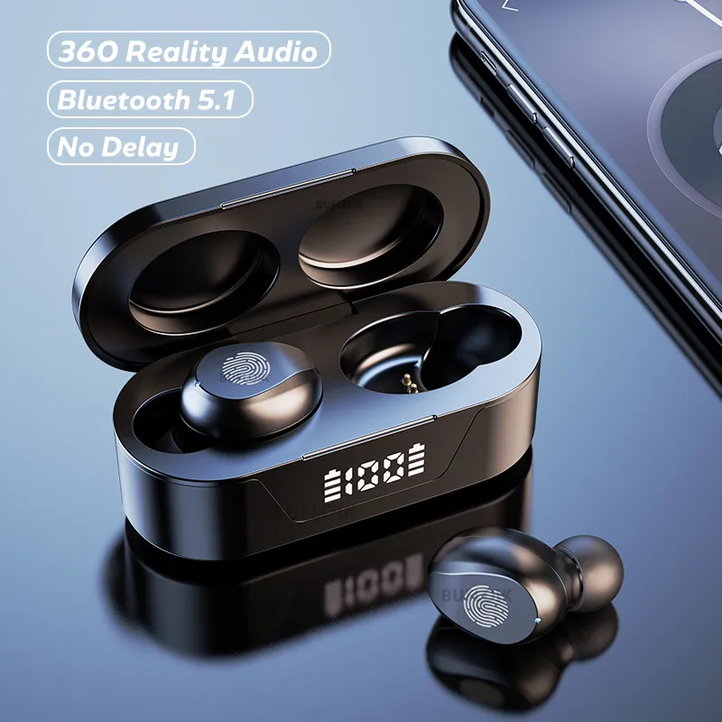 Auriculares inalámbricos TWS con Bluetooth 5,1, cascos estéreo 9D para jugadores, impermeables, con Control táctil y cancelación de ruido con micrófono