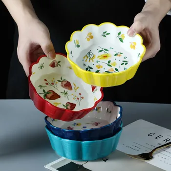 

1Pc Irregular Ceramic Salad Bowl Ice Cream Fruit Bowl Dish Eco-friendly Trays Kitchen Tableware Soup Rice Bowls Mixing Bowl