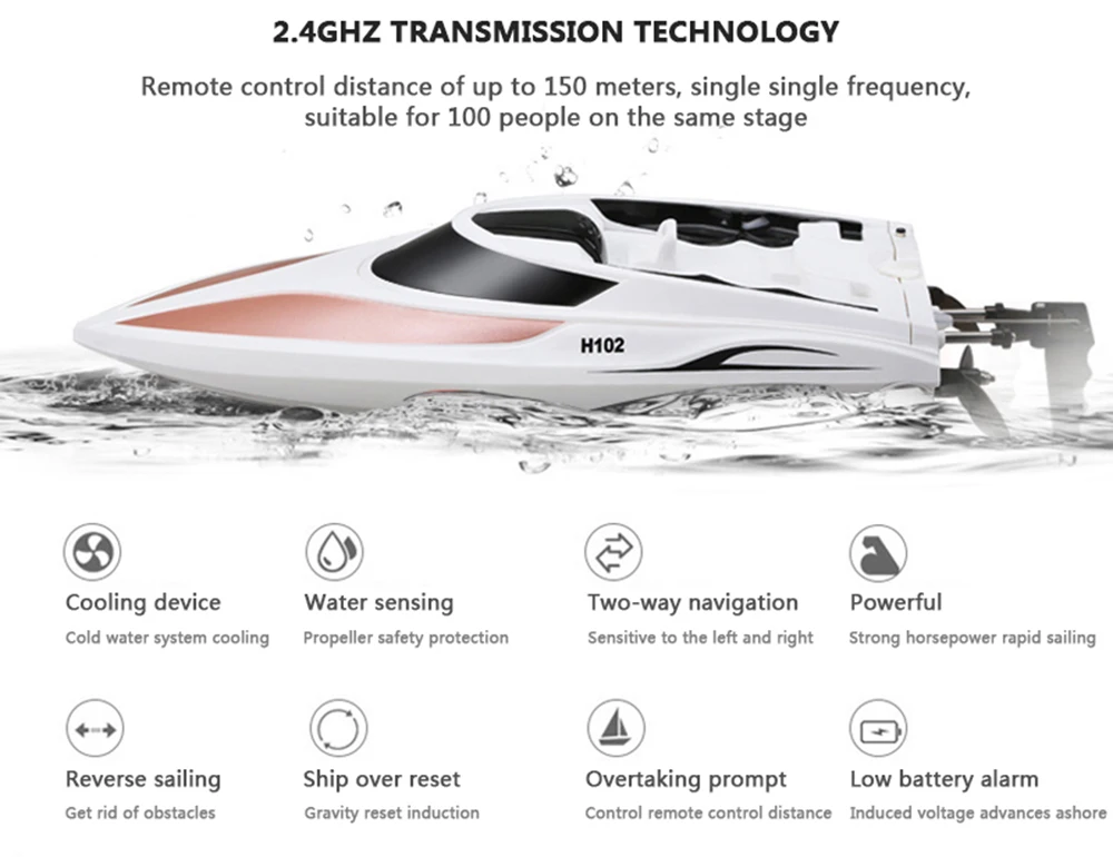 Tianke H102 New Remote Control Boat Speed Racing High Speed Water Cooling Remote Control Speed Boat Children Toy Boat Model