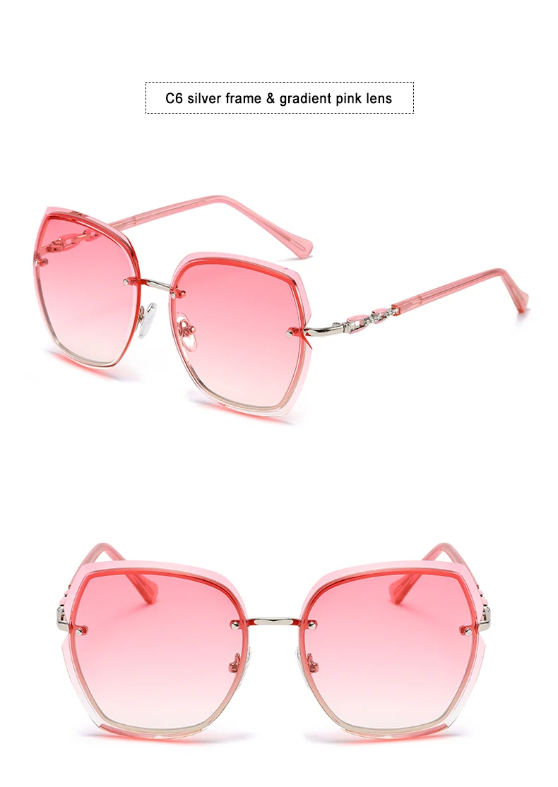 VEVAN Brand Designer Fashion Rimless Sunglasses Women UV400 Square Sun Glasses Vintage Gradient Lens Lentes de sol mujer oculos - Цвет линз: pink