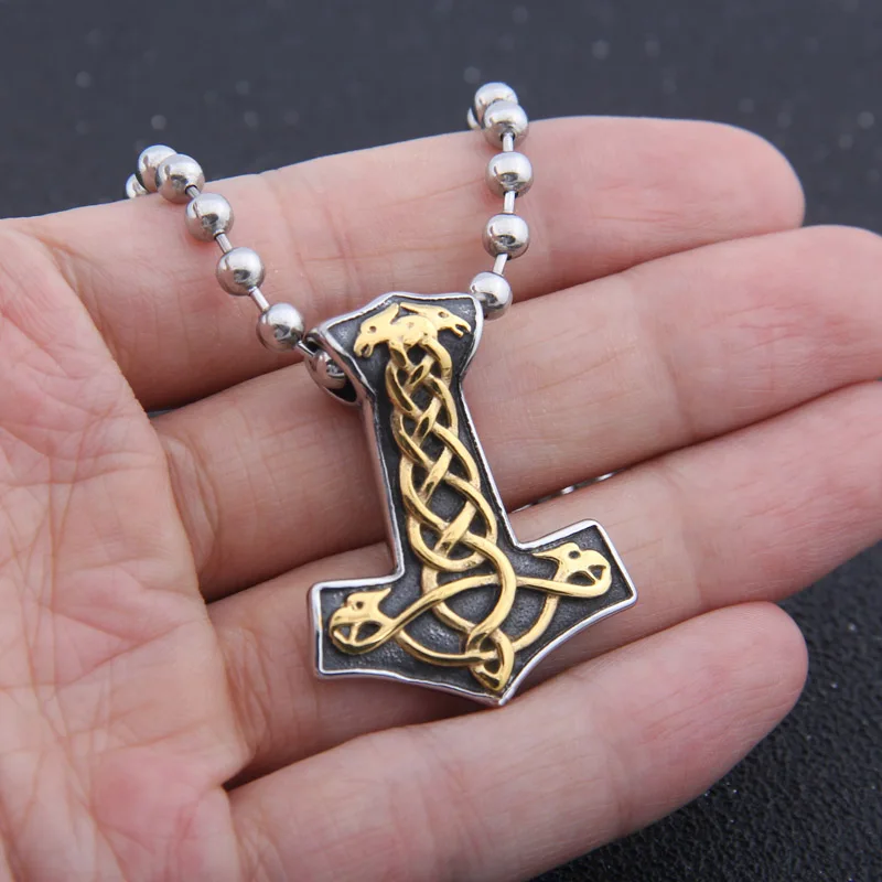 Дропшиппинг нержавеющая сталь Викинг Тор молот Мьёльнир кулон ожерелье Викинг норвежский ожерелье для мужчин подарок - Окраска металла: photo style