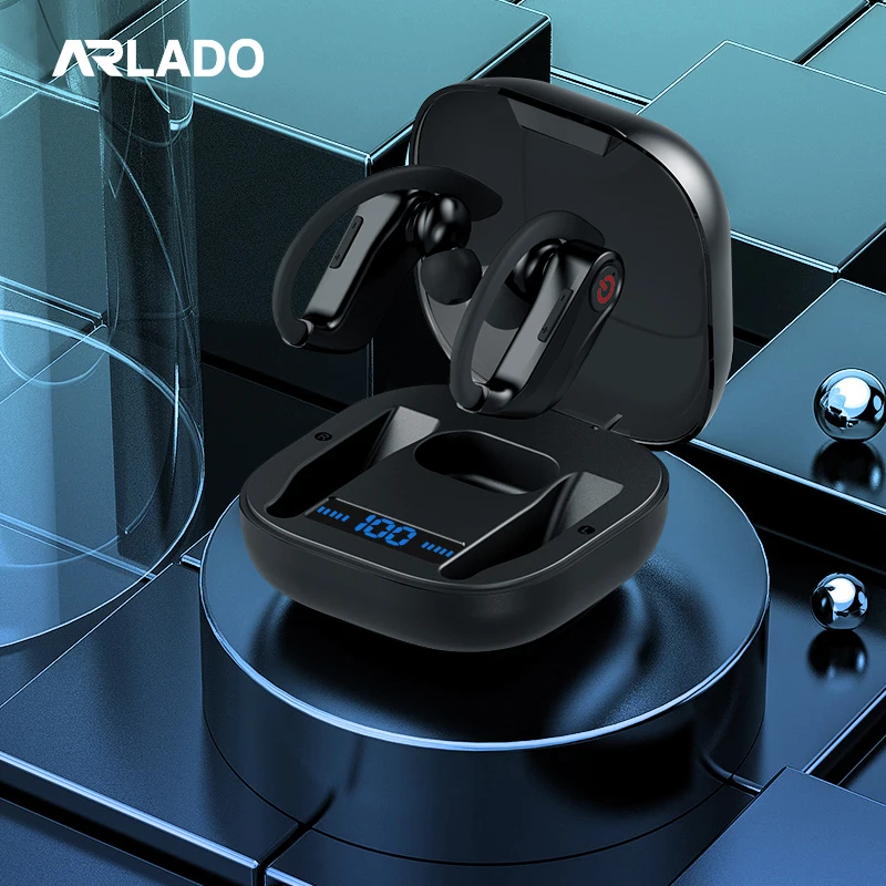 Продажа Arlado Q62 Беспроводной Bluetooth наушники V5.0 стерео гарнитура с ушным крючком спортивная Гарнитура 950 мАч коробка режимов е лист с светодиодный Мощ...