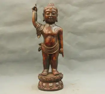 

mei 13" China Tibet Bronze Little Shakyamuni Buddha Statue Point Shy And Earth