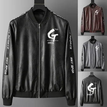 

Men's Autumn Casual Fashion Printing Patchwork Imitation Leather Jacket Coat Amazon ebay Dropshipping Men's clothing popular fa