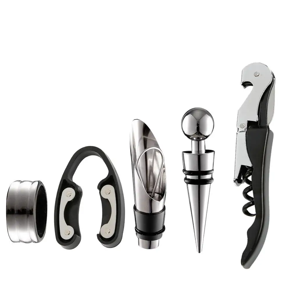 

Wine Opener Kit Set including 5 pcs tool Stainless Steel Wine Opener Kit Pourer Wine Ring Wine Decanter Bottle Opener Cutter