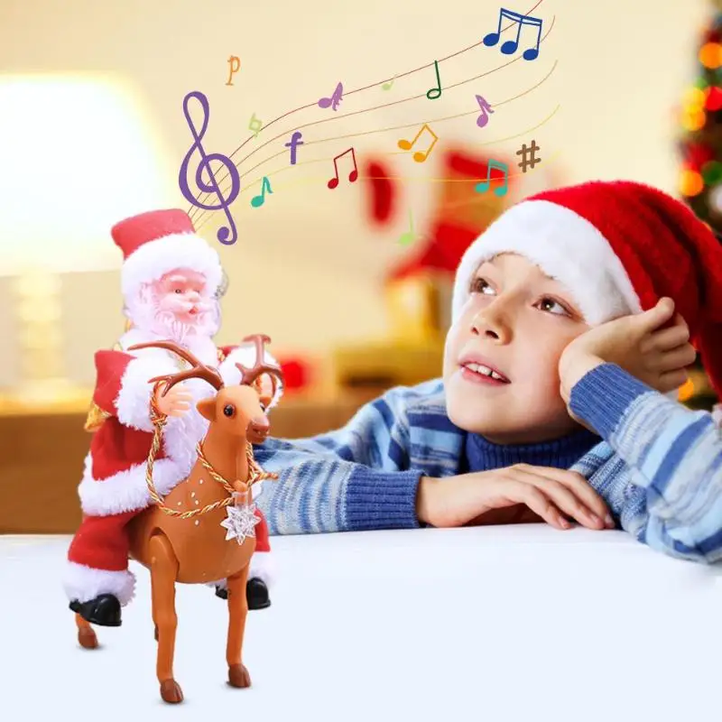 

Electric Santa Claus Doll with Riding Deer Doll Music Toy Xmas Ornament Kid Gift Exquisite Workmanship Simple Atmosphere