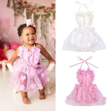 Платье для новорожденных девочек от 0 до 24 месяцев, жилет с оборкой, Цветочный комбинезон, летнее Сетчатое платье г., костюм для малышей