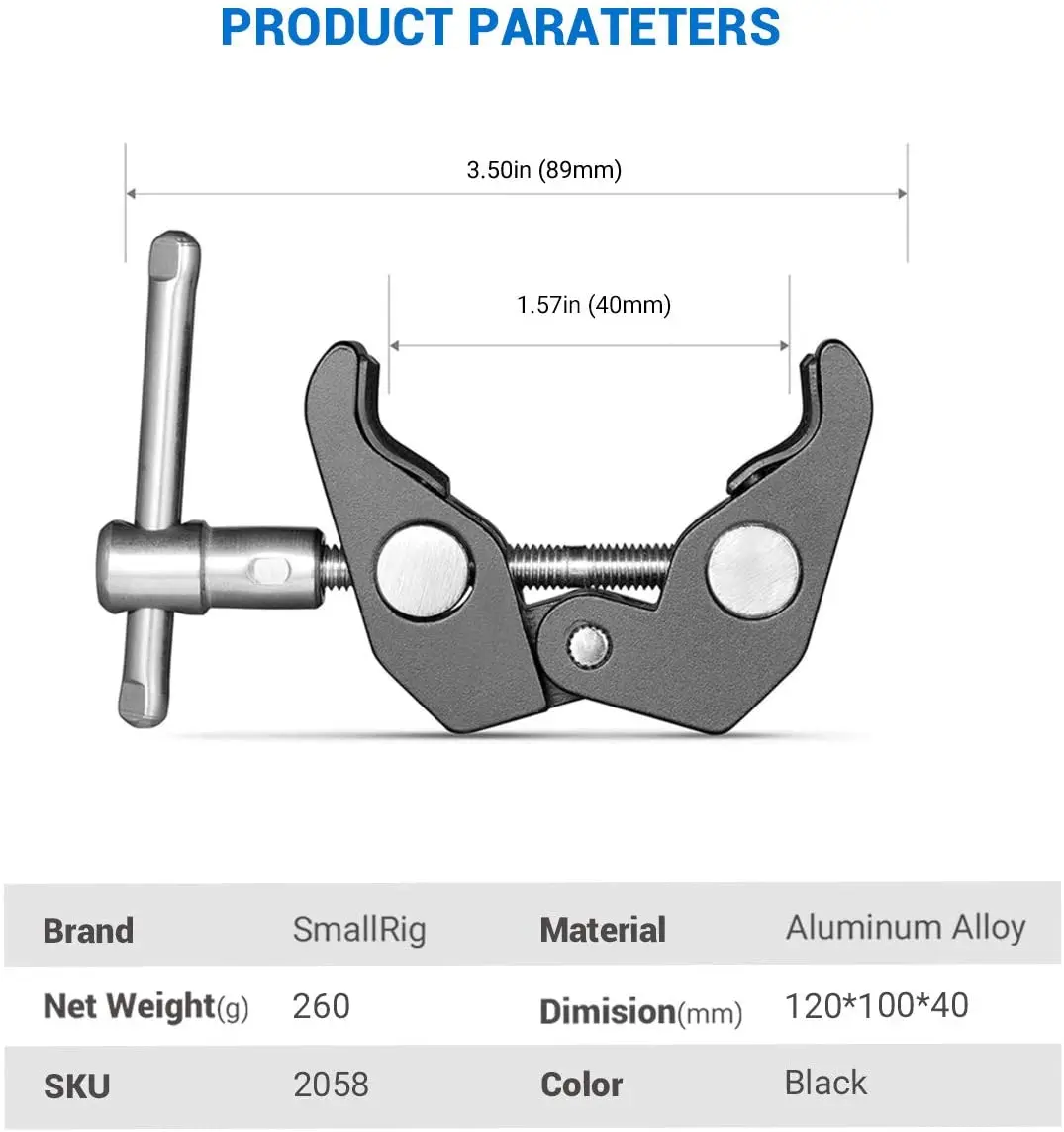 SmallRig 1/4 및 3/8 나사산 슈퍼 클램프, 15mm-44mm 막대 카메라 조명용 2 개 팩, 우산 Hhooks 선반 카메라 클램프
