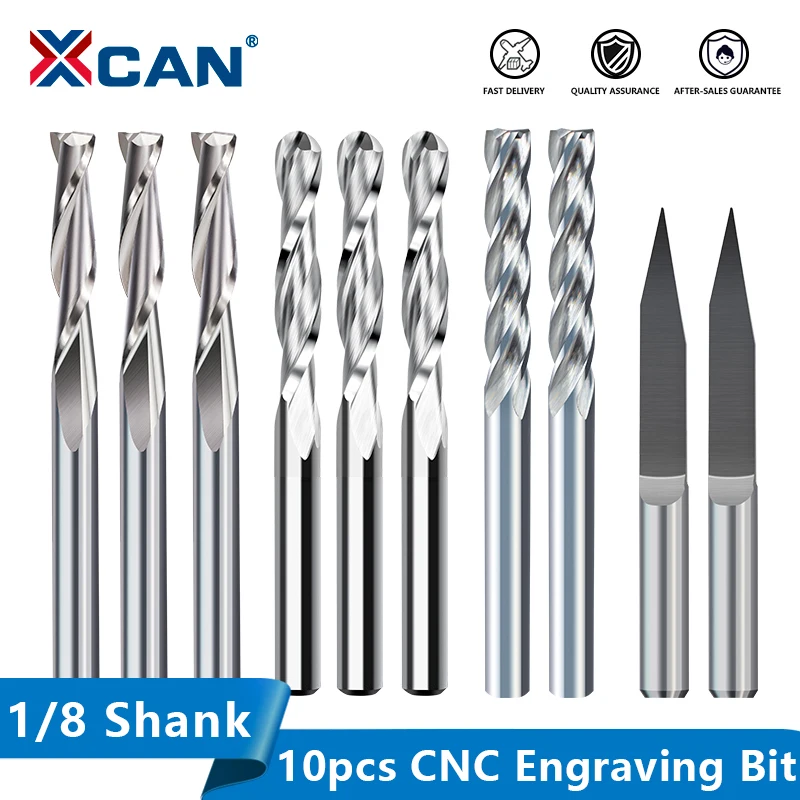 Концевая фреза XCAN с 3 канавками и хвостовиком 1/8 дюйма 10 шт. | Инструменты