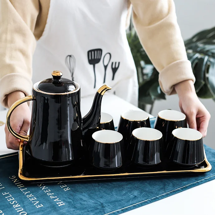 8 шт. керамический чайный набор легкий роскошный кофе чашка послеобеденный чайный набор бытовой воды стеклянная бутылка холодной воды с лотком чашки и кружки