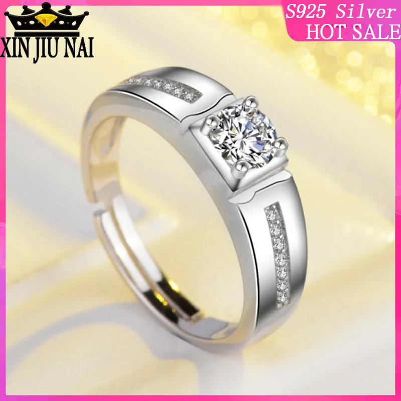

Simple platinum-plated simulated male diamond ring with zircon micro-Insert