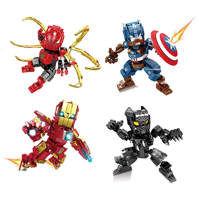 

4Pcs Avengers 4 Heroes Mechanical Iron Man Spider Man Captain America Panther Set Building Blocks Bricks Boy Toys B758